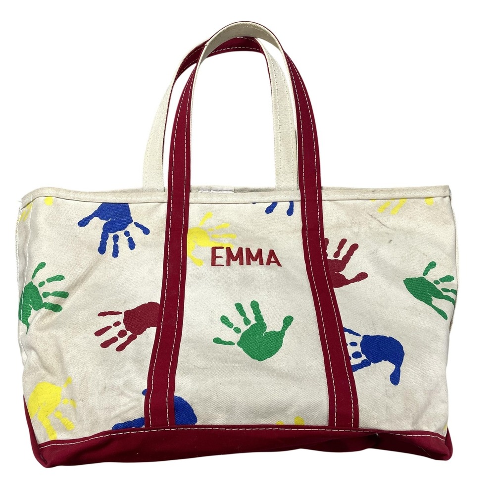 LL Bean Boat & Tote Hand‎ Print Design Canvas Bag Finger Paint 23" x 13" Vintage